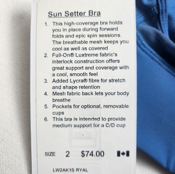 Lululemon sun setter bra NWT size 2 - Picture 3 of 3